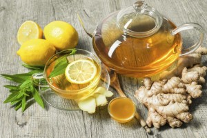 Cup of ginger tea with honey and lemon