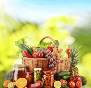 Wicker basket with fresh organic vegetables. Balanced diet