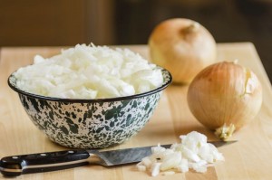 Knife and freshly chopped onions