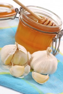 garlic and jar of honey