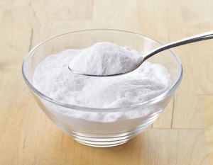 Close-up of baking soda on spoon.