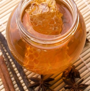 fresh honey with honeycomb and spices